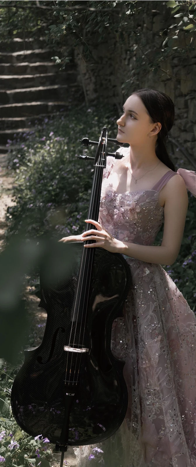 Carbon fiber cello in an outdoor performance setting